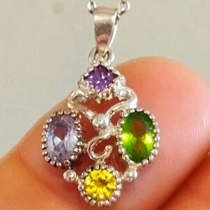 Vnt Sterling Silver 925 Pendant With Multicolored Stones And 925 Chain N…​
